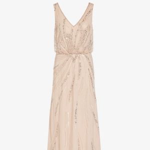 Adrianna Pappel SLEEVELESS BLOUSON HAND-BEADED LONG GOWN IN BLUSH Size 20